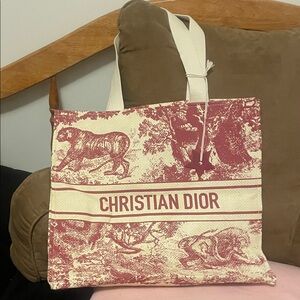 Dior Red and Cream Canvas Tote